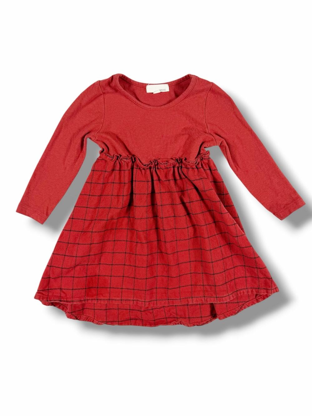 Greige Windowpane Mixed Media Dress Red Black Size 2